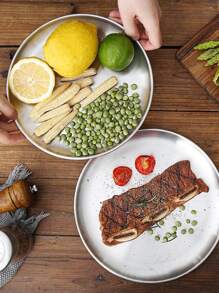 1pc Stainless Steel Plate - Silver - View 8