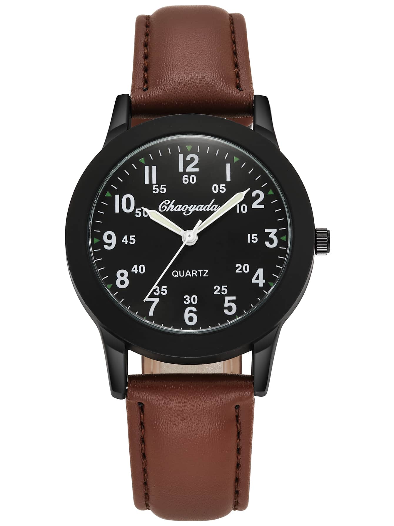 青少年男孩防水夜光指针手表 - 咖啡棕 - 查看 1