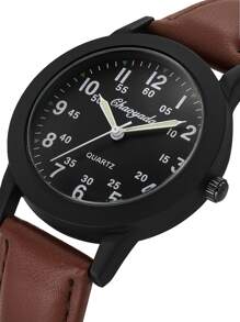 青少年男孩防水夜光指针手表 - 咖啡棕 - 查看 3