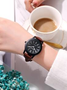 青少年男孩防水夜光指针手表 - 咖啡棕 - 查看 2