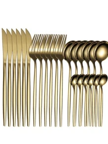 24pcs Plain Stainless Steel Cutlery Set - Gold - View 1
