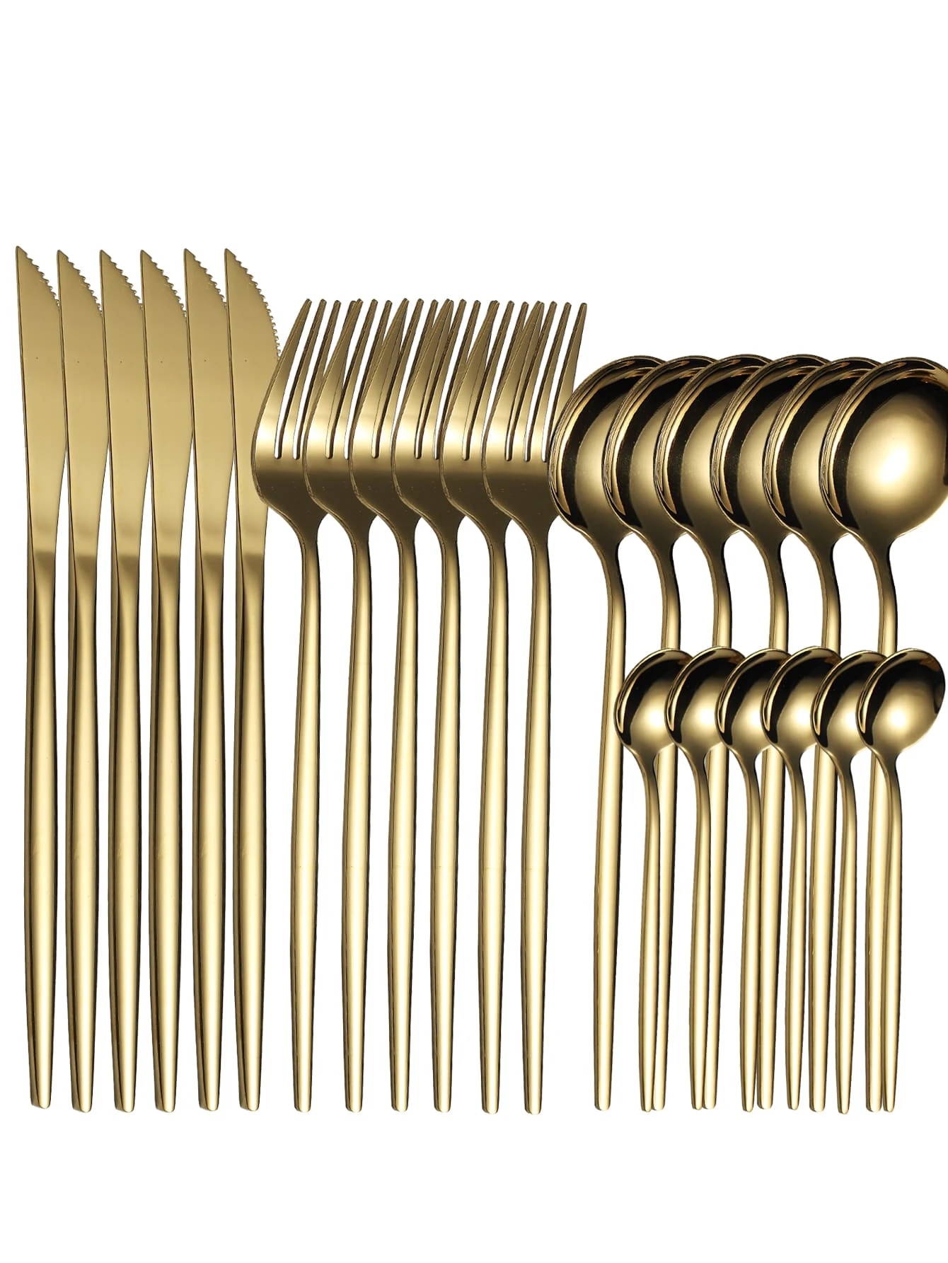 24pcs Plain Stainless Steel Cutlery Set - Gold - View 1