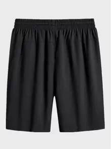 Manfinity Hypemode Hombres Shorts vestir negro básico liso con bolsillo con cremallera y cintura con cordón - Negro - Ver 4