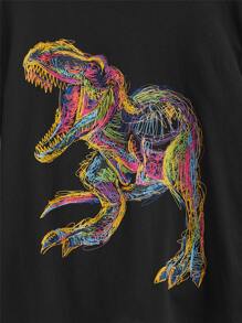 SHEIN Boys Dinosaur Print Round Neck Top - Black - View 3