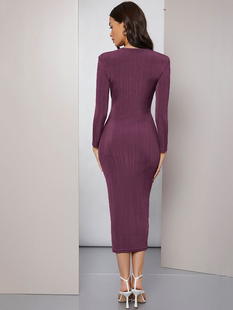 Modelyn 深V領抽褶腰緊身連衣裙 - 紫色 - 查看 2