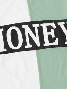 SHEIN EZwear 字母圖案t恤和拼接側縫緊身褲套裝 - 彩色 - 查看 3