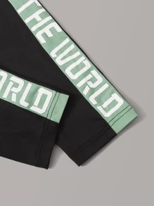 SHEIN EZwear 字母圖案t恤和拼接側縫緊身褲套裝 - 彩色 - 查看 4