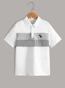 SHEIN Áo thun polo in hình khủng long cho bé trai - trắng - Xem 1