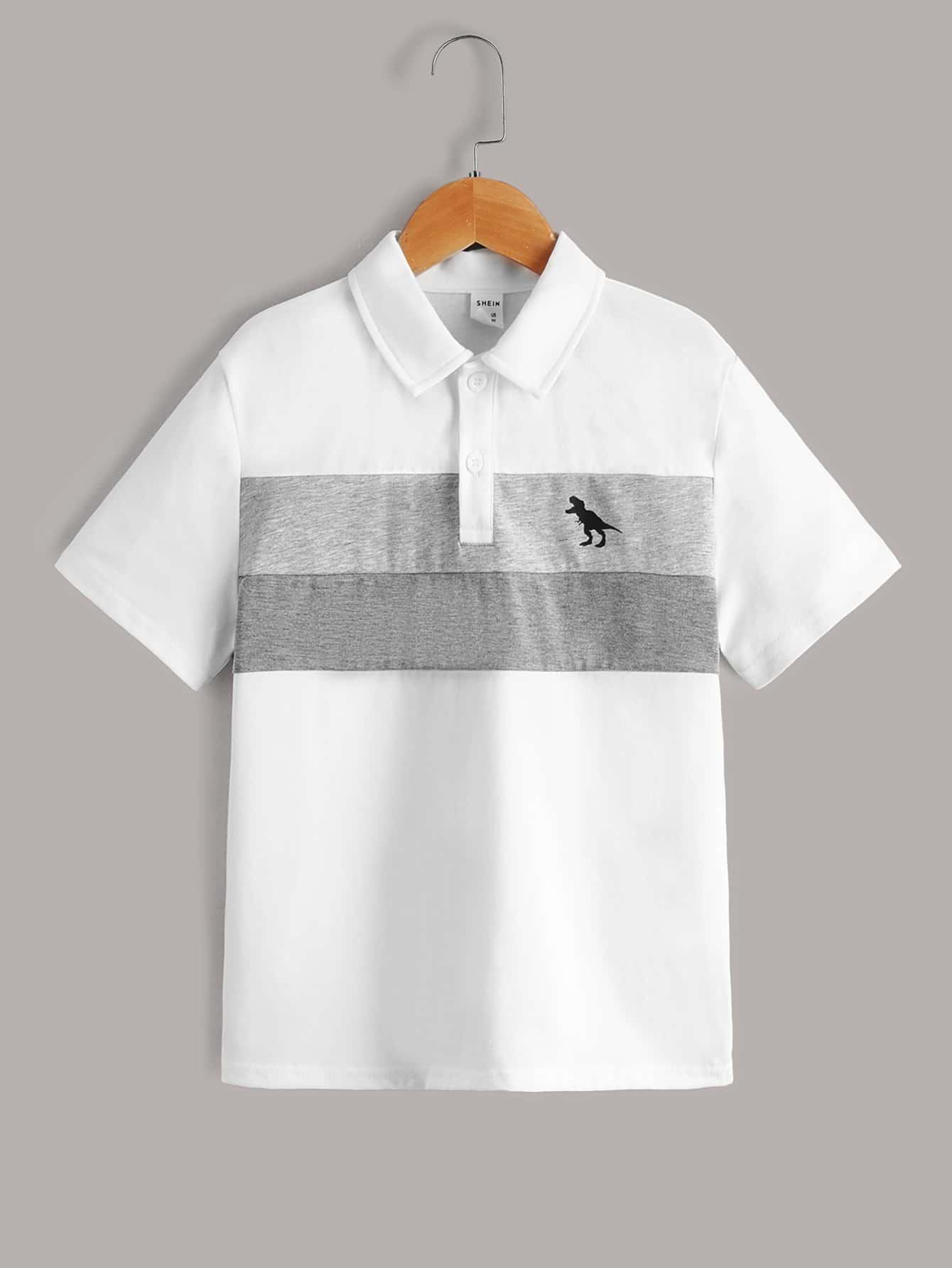 SHEIN Áo thun polo in hình khủng long cho bé trai - trắng - Xem 1