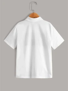 SHEIN Áo thun polo in hình khủng long cho bé trai - trắng - Xem 2