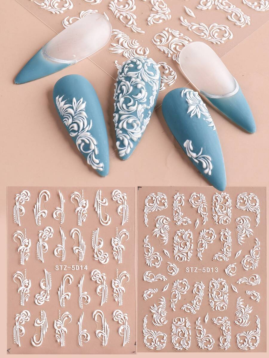 FULL BEAUTY 2sheets Flower Pattern Nail Art Sticker Nail Stickers DIY - White - View 1