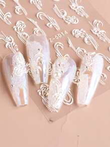 FULL BEAUTY 2sheets Flower Pattern Nail Art Sticker Nail Stickers DIY - White - View 2