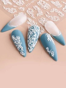 FULL BEAUTY 2sheets Flower Pattern Nail Art Sticker Nail Stickers DIY - White - View 3