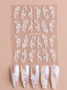 FULL BEAUTY 2sheets Flower Pattern Nail Art Sticker Nail Stickers DIY - White - View 4