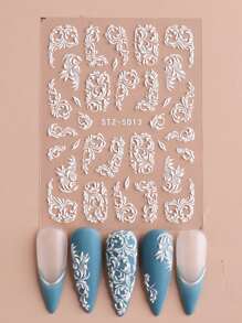 FULL BEAUTY 2sheets Flower Pattern Nail Art Sticker Nail Stickers DIY - White - View 5