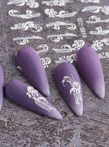 FULL BEAUTY 2sheets Flower Pattern Nail Art Sticker Nail Stickers DIY - White - View 7