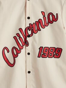 SHEIN 男孩字母圖案棒球領織帶拼接襯衫