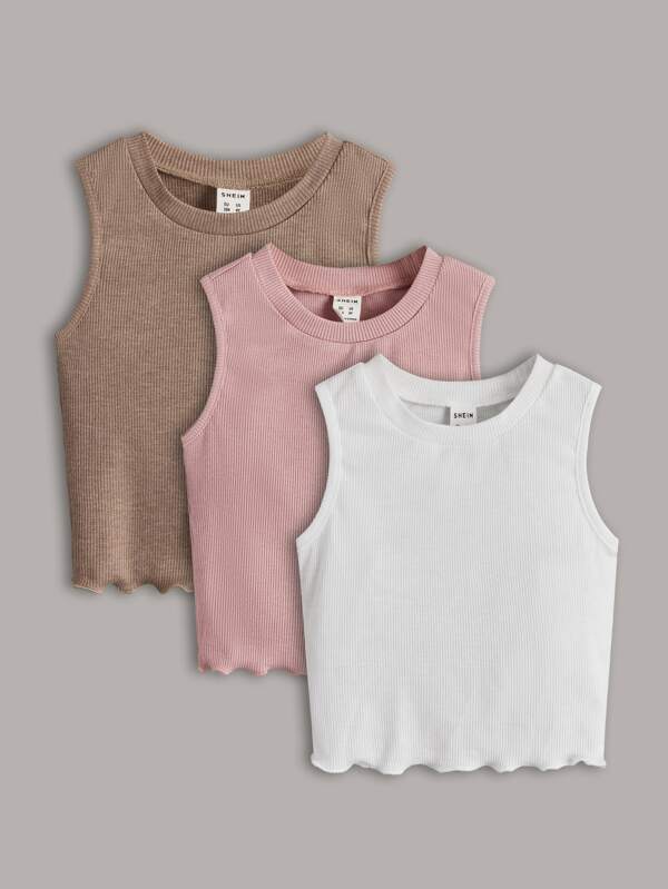 SHEIN Young Girl 3pcs Lettuce Trim Tank Top