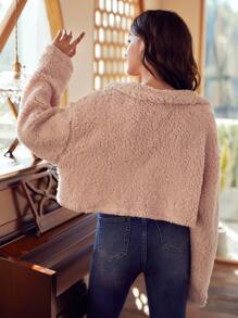 SHEIN Frenchy 女士毛絨扣前帶有翻蓋口袋的夾克 - 粉色 - 查看 2