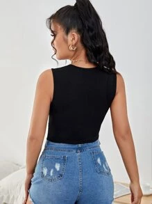SHEIN ICON Cut Out Tank Top - Black - View 2