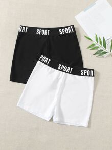 Muchica Quần legging lửng cạp chun in chữ đa năng thường ngày - Đen và trắng - Xem 1