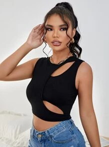 SHEIN ICON Cut Out Tank Top - Black - View 5