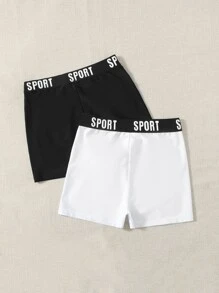 Muchica Quần legging lửng cạp chun in chữ đa năng thường ngày - Đen và trắng - Xem 2