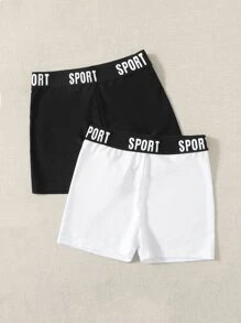 Muchica Quần legging lửng cạp chun in chữ đa năng thường ngày - Đen và trắng - Xem 4