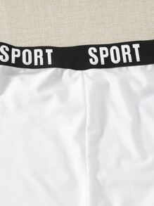 Muchica Quần legging lửng cạp chun in chữ đa năng thường ngày - Đen và trắng - Xem 5