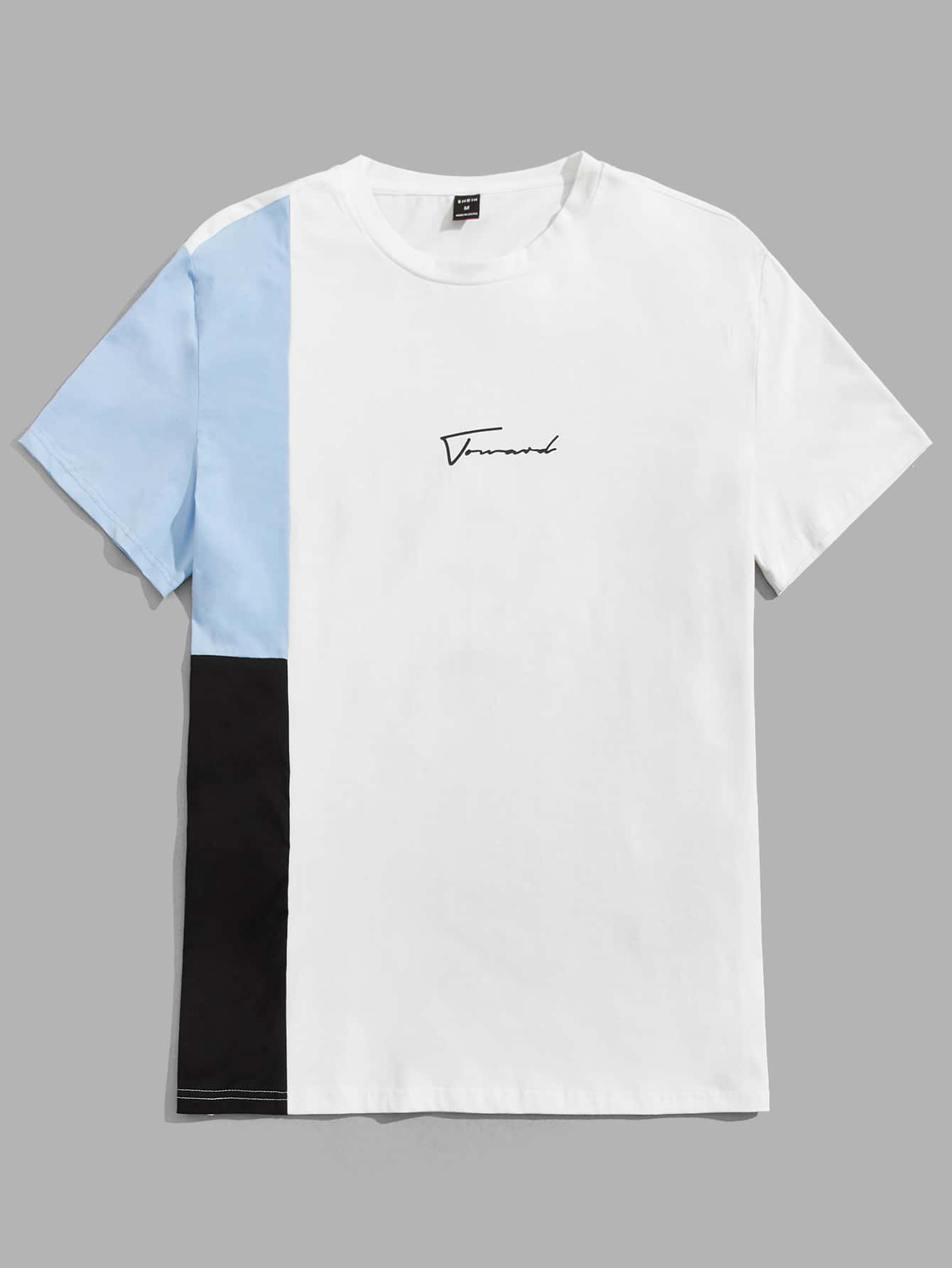 GENTILAND 男士字母圖案撞色T恤 - 白色 - 查看 1