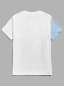 GENTILAND 男士字母圖案撞色T恤 - 白色 - 查看 2