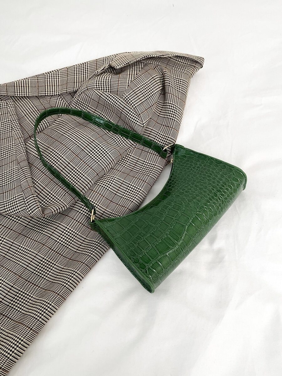 鱷魚壓紋法棍包 - 綠色 - 查看 1
