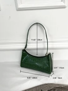 鱷魚壓紋法棍包 - 綠色 - 查看 4