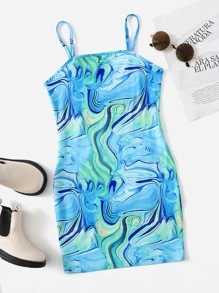 SHEIN Tween Girl Marble Print Cami Dress - Multicolor - View 1