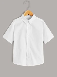 SHEIN Tween Boy Button Front Solid Shirt - White - View 1