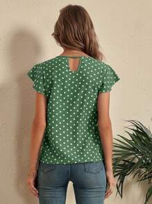 SHEIN LUNE Polka Dot Cut Out Back Blouse - Green - View 2