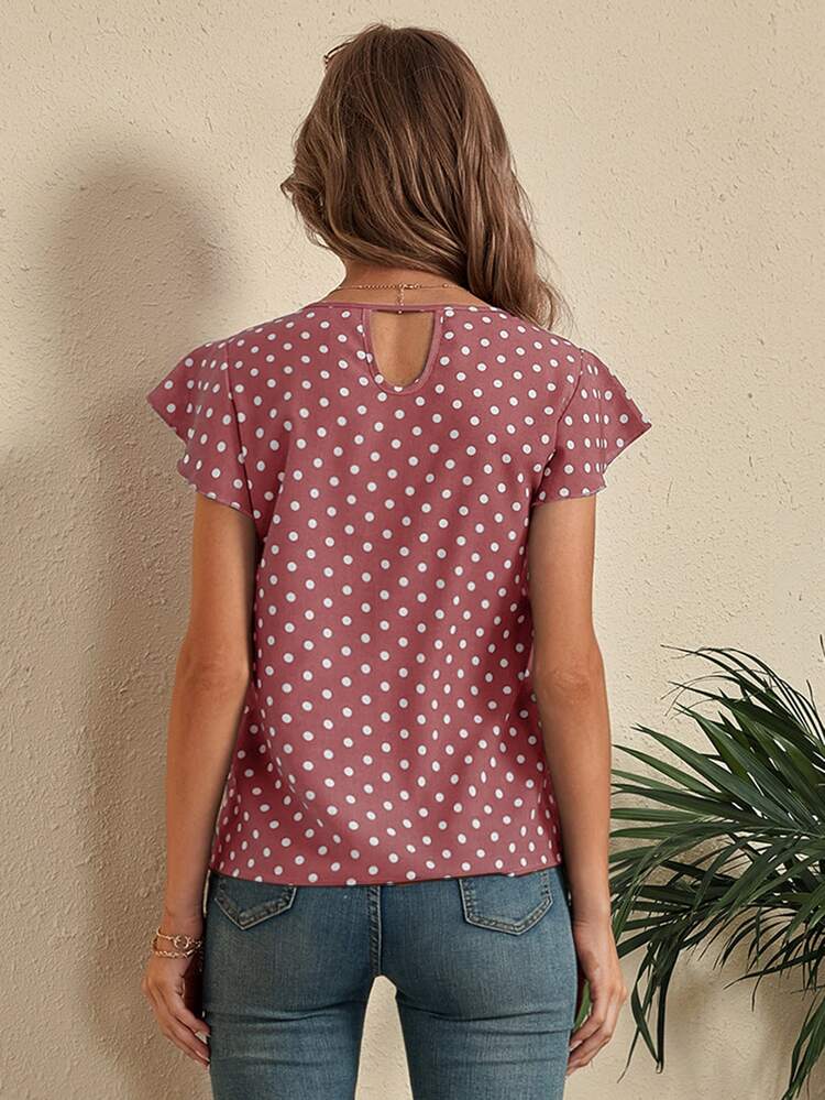 SHEIN LUNE Polka Dot Cut Out Back Blouse - Dusty Pink - View 2
