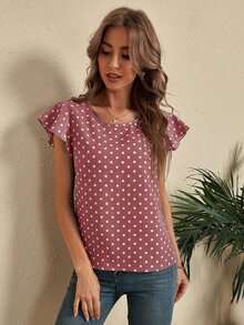 SHEIN LUNE Polka Dot Cut Out Back Blouse - Dusty Pink - View 3
