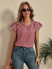 SHEIN LUNE Polka Dot Cut Out Back Blouse - Dusty Pink - View 6