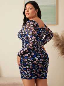 SHEIN Privé Đầm Plus Size Xù Hoa Tất cả trên in Thanh lịch - Nhiều màu - Xem 2
