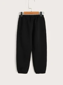 SHEIN Toddler Girls Letter Graphic Contrast Panel Joggers - Black - View 2