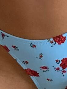Bikini dây in hoa - Màu xanh nhạt - Xem 4