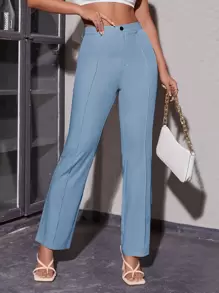 SHEIN SXY High Waist Seam Detail Trousers - Dusty Blue - View 1