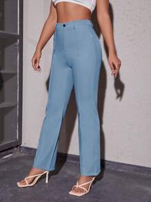 SHEIN SXY High Waist Seam Detail Trousers - Dusty Blue - View 4