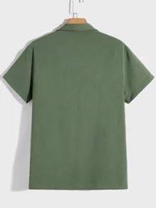 Manfinity VCAY Camisa casual con botones de manga corta de corte holgado para hombre - Verde militar - Ver 2