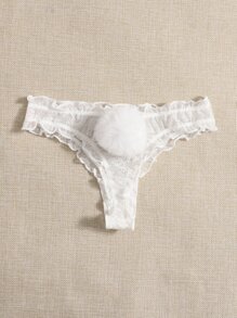 Pure Desire Quần lót ren hoa trang trí Pom-Pom - trắng - Xem 2