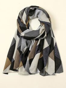 格紋圖案圍巾 - 黑色 - 查看 1