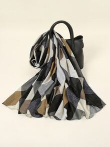 格紋圖案圍巾 - 黑色 - 查看 2