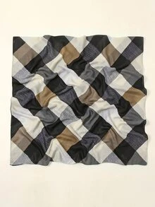 格紋圖案圍巾 - 黑色 - 查看 3