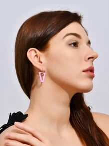 Thả hoa tai Khối Zirconia  Chi tiết Tam giác - Bụi hồng - Xem 1